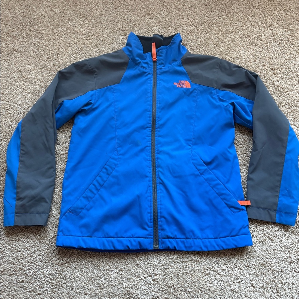 The North Face Boys Fleece Lined Jacket Medium 10/12 Blue  Gray W/ Orange Accent